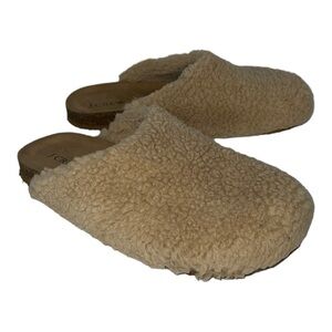J Crew Beige Faux Fur Slide Clogs